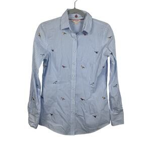 Brooks Brother Red Fleece Blue and white Striped Oxford Embroidered Birds Size 2